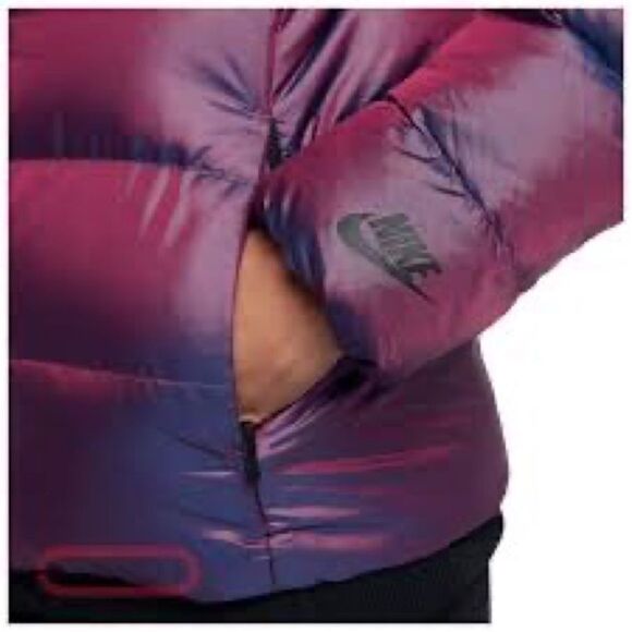 GUC Nike Down Jacket Hooded Puffer Iridescent Purple Asymmetric Zip SOLD OUT - Picture 12 of 15